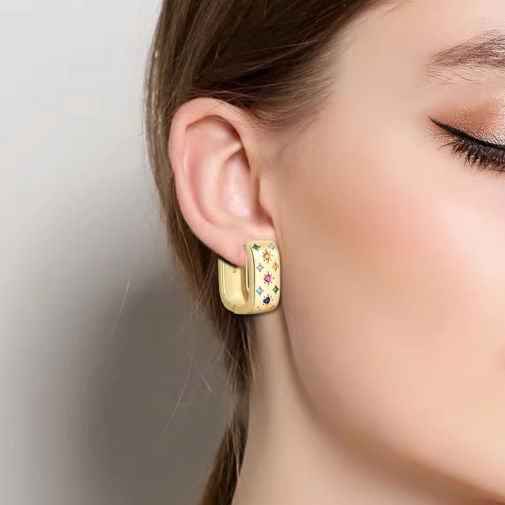 Gold-Plated Sterling Silver Huggie Hoop Earrings with Multicolored Gemstones